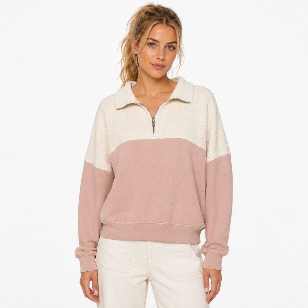 The Great Pullover Half Zip‎ Jacket Blush Pink Cream Fleece Size 1 Small